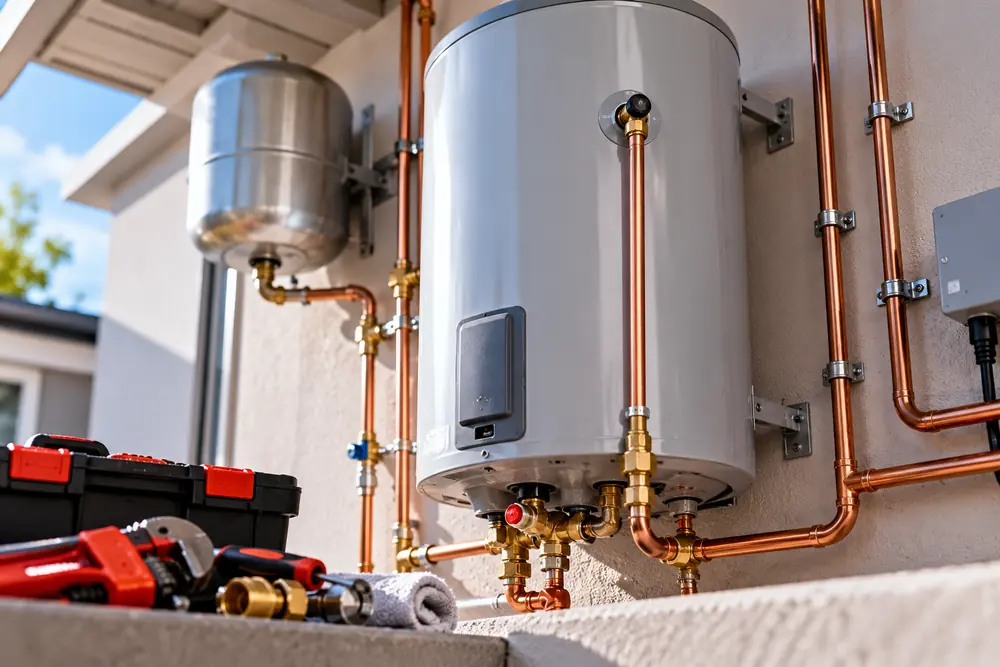 Electric geyser installed with new copper pipework and valves