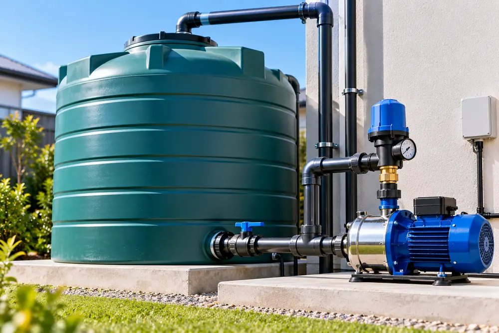 JoJo water tank connected to a pressure pump for backup water
